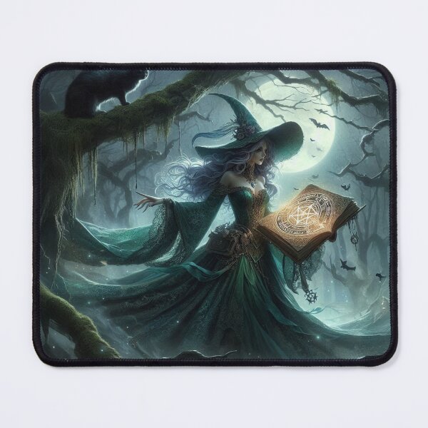 Item preview, An emerald witch in the forest casting a spell, under a full moon designed and sold by fireytoad.