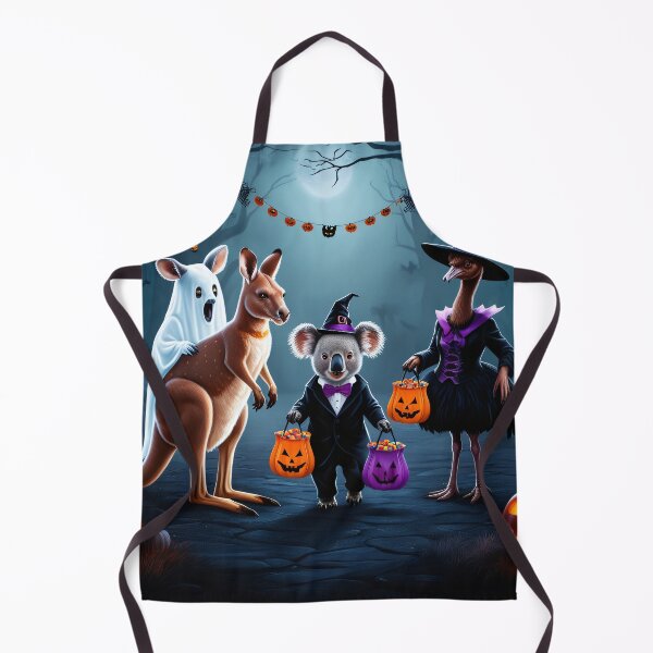 Item preview, Halloween illustration with disguised Australian animals – koala, kangaroo and emu in the haunted forest designed and sold by TRex-Landscapes.