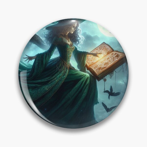 Item preview, An emerald witch in the forest casting a spell, in a moonlight glade designed and sold by fireytoad.