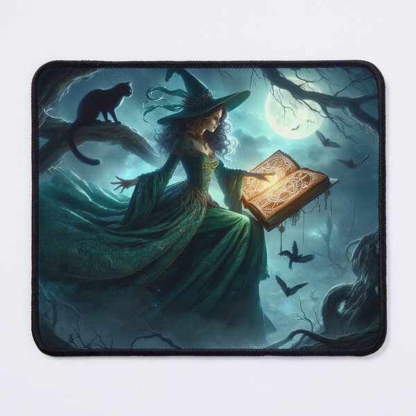Item preview, An emerald witch in the forest casting a spell, in a moonlight glade designed and sold by fireytoad.