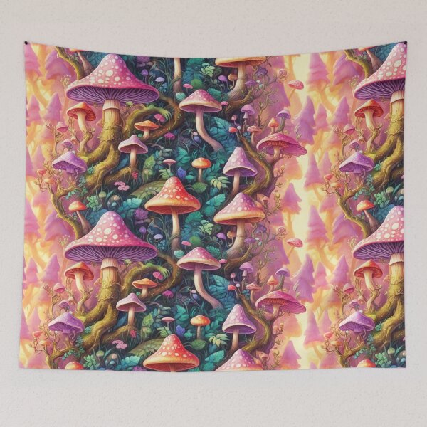 Item preview, Psychedelic Mushroom Wonderland A Whimsical Tapestry of Fungi and Flora designed and sold by Salahuddin190.