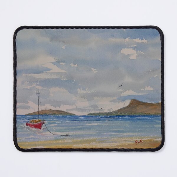 Item preview, Red Yacht moored on the Beach - Watercolour designed and sold by Paul Gilbert.