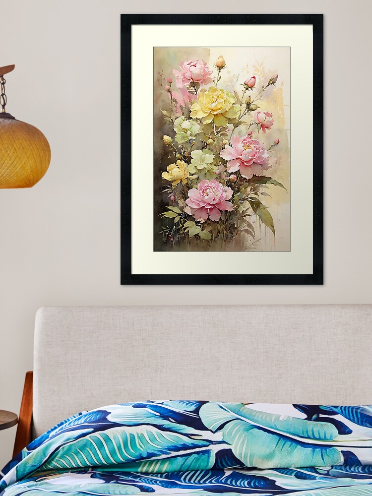 Thumbnail 2 of 7, Framed Art Print, Floral Painting, Pink Painterly Exotic Flowers 02 designed and sold by Varnachitra.