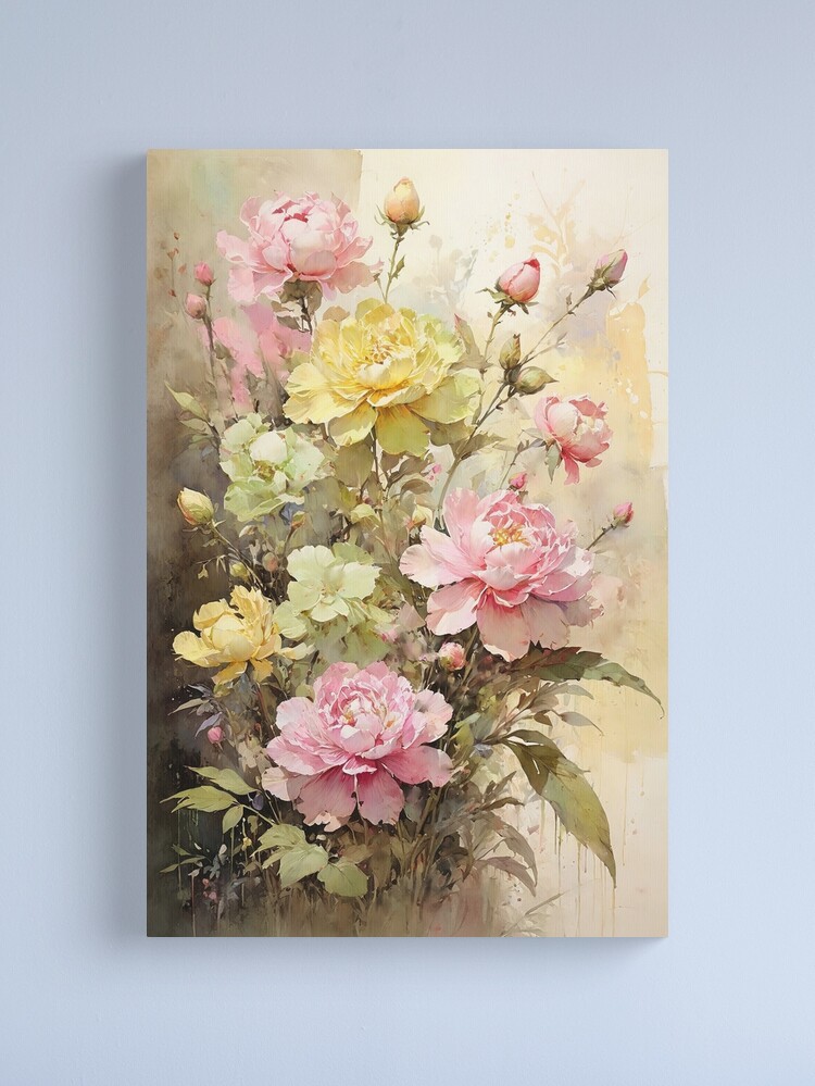 Thumbnail 1 of 3, Canvas Print, Floral Painting, Pink Painterly Exotic Flowers 02 designed and sold by Varnachitra.