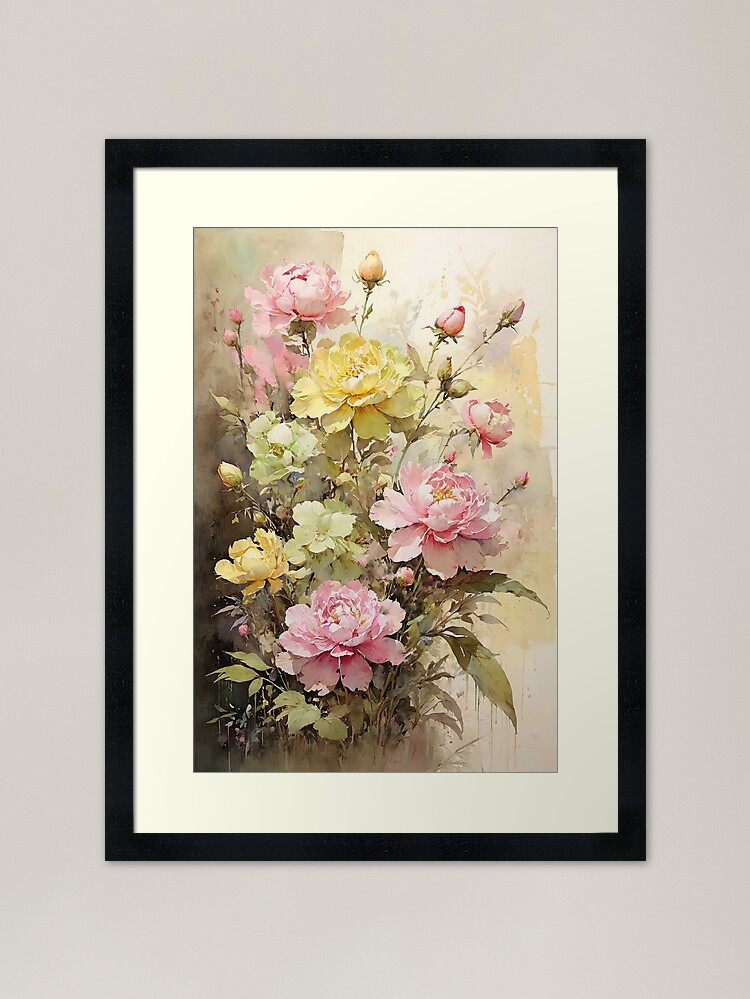 Thumbnail 1 of 7, Framed Art Print, Floral Painting, Pink Painterly Exotic Flowers 02 designed and sold by Varnachitra.