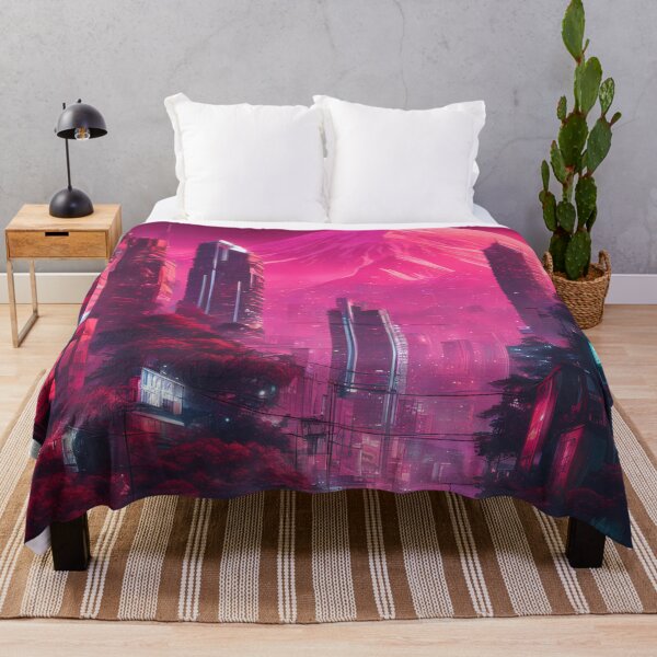 Artikelvorschau, Sci-Fi Neon Stadtlandschaft mit futuristischem Berg – Urbane dystopische Landschaft entworfen und verkauft von MystiqSlav.