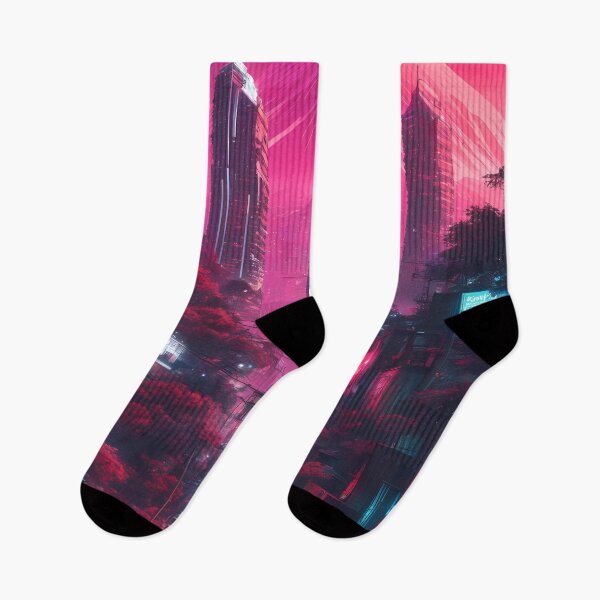 Item preview, Sci-Fi Neon Cityscape with Futuristic Mountain – Urban Dystopian Landscape designed and sold by MystiqSlav.