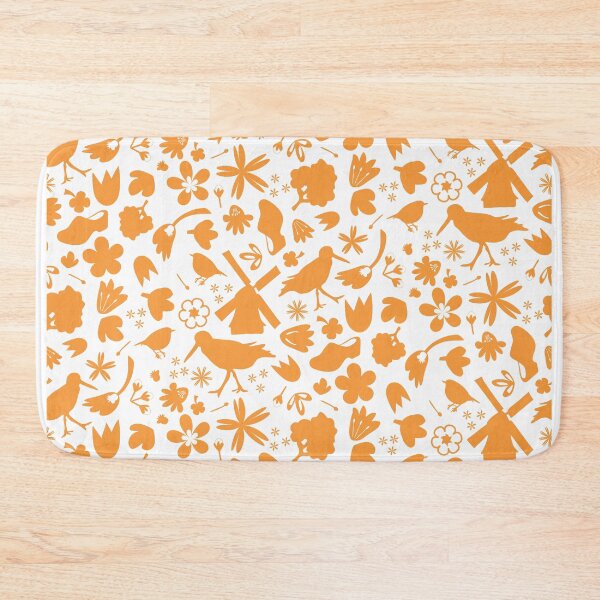 Item preview, Dutch Folk Art – wind mill tulips flowers birds – orange on white designed and sold by BrendaWaldekker.