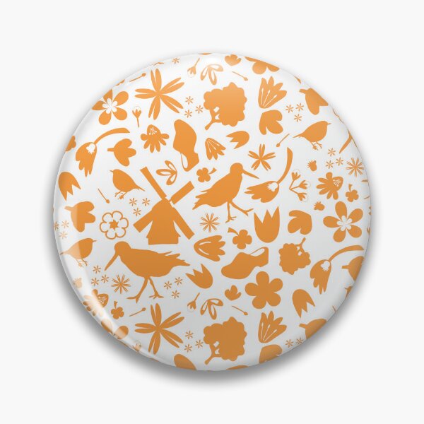 Item preview, Dutch Folk Art – wind mill tulips flowers birds – orange on white designed and sold by BrendaWaldekker.