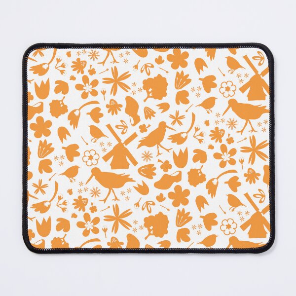 Item preview, Dutch Folk Art – wind mill tulips flowers birds – orange on white designed and sold by BrendaWaldekker.