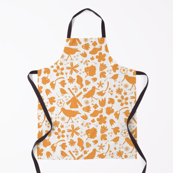 Item preview, Dutch Folk Art – wind mill tulips flowers birds – orange on white designed and sold by BrendaWaldekker.