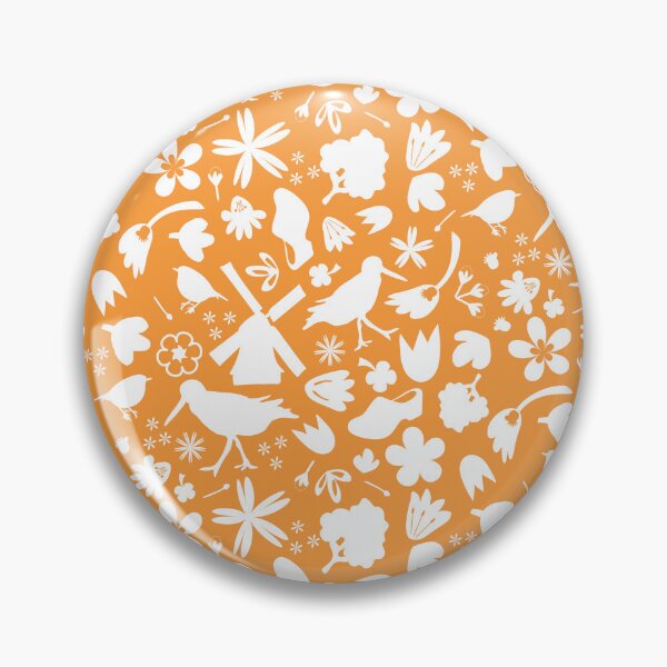 Item preview, Dutch Folk Art – wind mill tulips flowers birds - white on orange designed and sold by BrendaWaldekker.