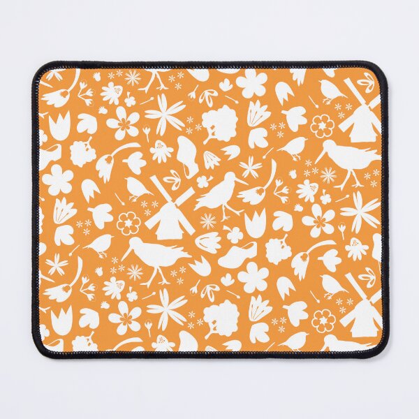 Item preview, Dutch Folk Art – wind mill tulips flowers birds - white on orange designed and sold by BrendaWaldekker.