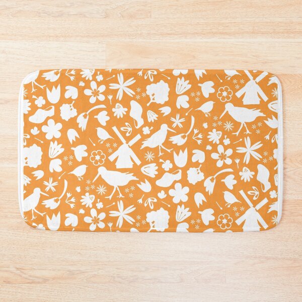 Item preview, Dutch Folk Art – wind mill tulips flowers birds - white on orange designed and sold by BrendaWaldekker.