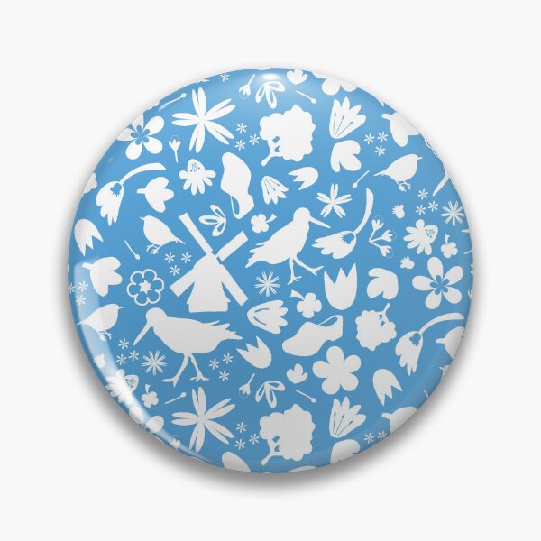 Item preview, Dutch Folk Art – wind mill tulips flowers birds – white on blue designed and sold by BrendaWaldekker.