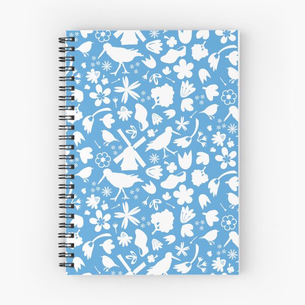 Item preview, Dutch Folk Art – wind mill tulips flowers birds – white on blue designed and sold by BrendaWaldekker.
