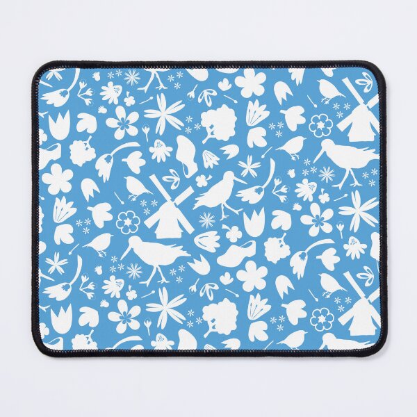 Item preview, Dutch Folk Art – wind mill tulips flowers birds – white on blue designed and sold by BrendaWaldekker.