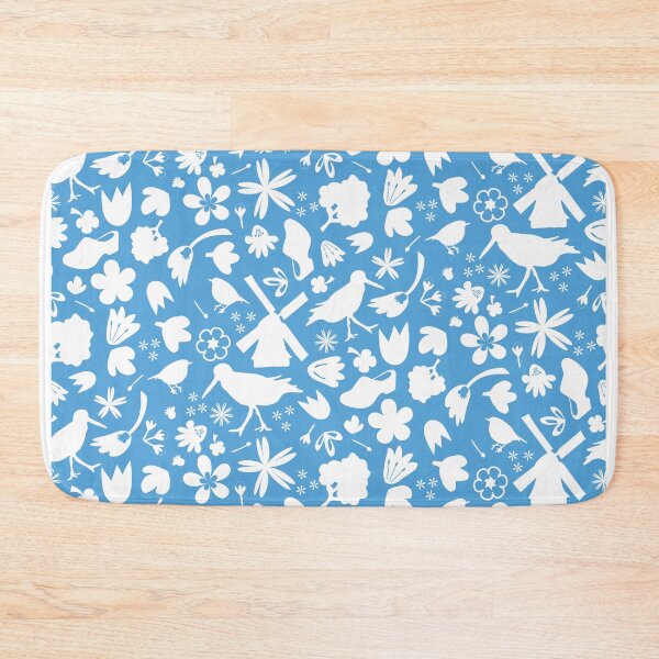Item preview, Dutch Folk Art – wind mill tulips flowers birds – white on blue designed and sold by BrendaWaldekker.