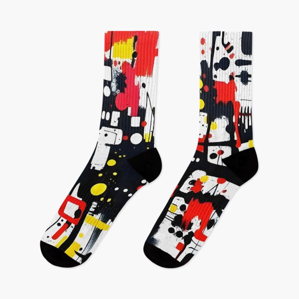 Item preview, Abstract black-red-yellow pattern design, retro phunk abstract design designed and sold by CatManiaShop.