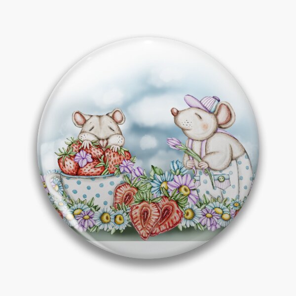 Item preview, digital illustration Cute mice with strawberries and flowers designed and sold by NelenaArt.