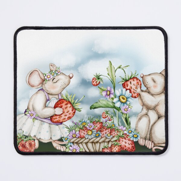 Item preview, digital illustration Cute mice with strawberries and flowers designed and sold by NelenaArt.