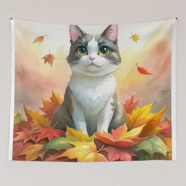 Item preview, Cat and autumn leaves designed and sold by Frassl.