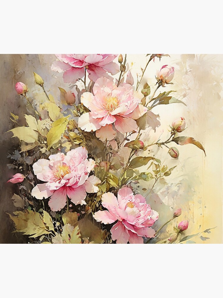 Thumbnail 3 of 3, Tapestry, Floral Painting, Pink Painterly Exotic Flowers 03 designed and sold by Varnachitra.