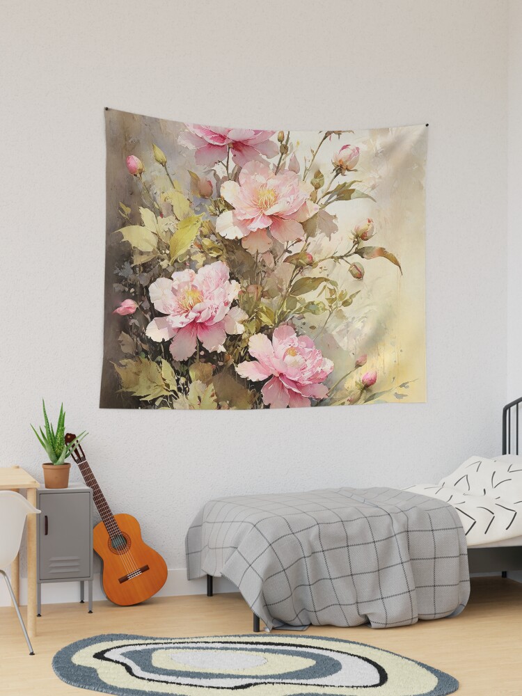 Thumbnail 1 of 3, Tapestry, Floral Painting, Pink Painterly Exotic Flowers 03 designed and sold by Varnachitra.