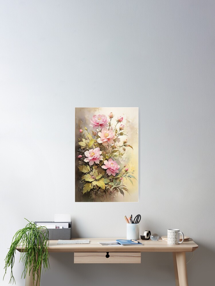 Thumbnail 2 of 3, Poster, Floral Painting, Pink Painterly Exotic Flowers 03 designed and sold by Varnachitra.