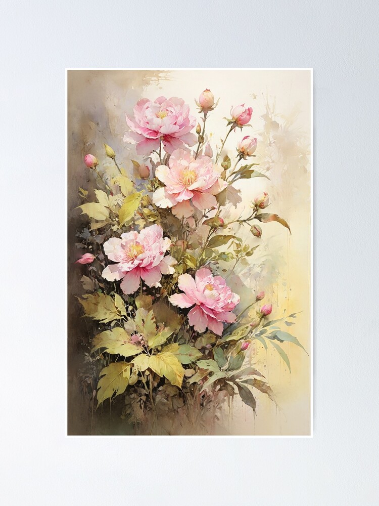 Thumbnail 1 of 3, Poster, Floral Painting, Pink Painterly Exotic Flowers 03 designed and sold by Varnachitra.