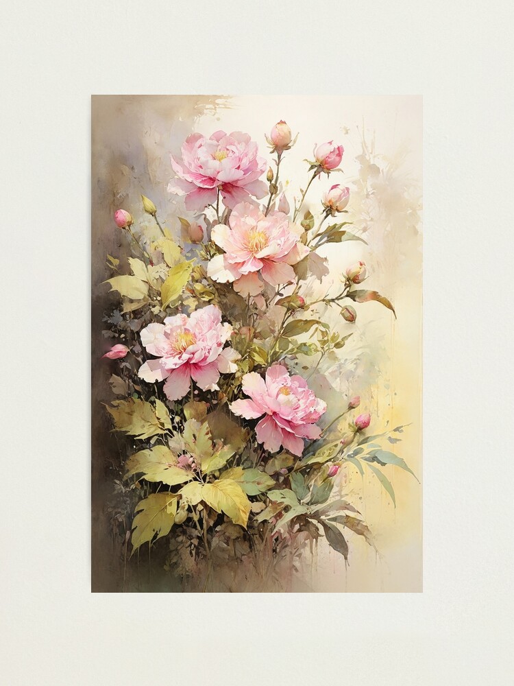 Thumbnail 1 of 3, Photographic Print, Floral Painting,  Pink Painterly Exotic Flowers 03 designed and sold by Varnachitra.