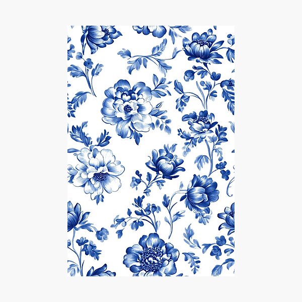 Aperçu de l'œuvre Faïence de Delft classique à motif floral bleu et blanc créée et vendue par ajo-rb.