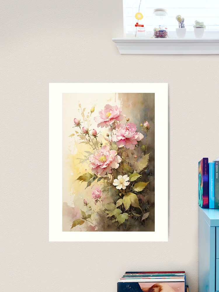 Thumbnail 2 of 3, Art Print, Floral Painting, Pink Painterly Exotic Flowers 04 designed and sold by Varnachitra.