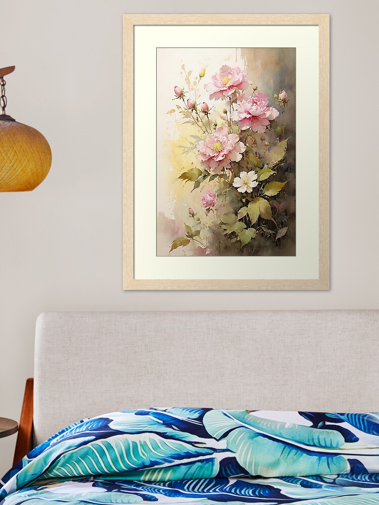 Thumbnail 2 of 7, Framed Art Print, Floral Painting, Pink Painterly Exotic Flowers 04 designed and sold by Varnachitra.