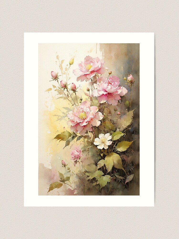 Thumbnail 1 of 3, Art Print, Floral Painting, Pink Painterly Exotic Flowers 04 designed and sold by Varnachitra.