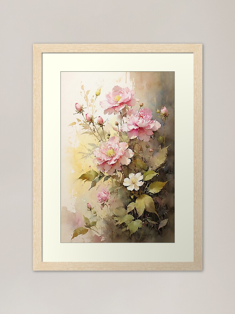 Thumbnail 1 of 7, Framed Art Print, Floral Painting, Pink Painterly Exotic Flowers 04 designed and sold by Varnachitra.