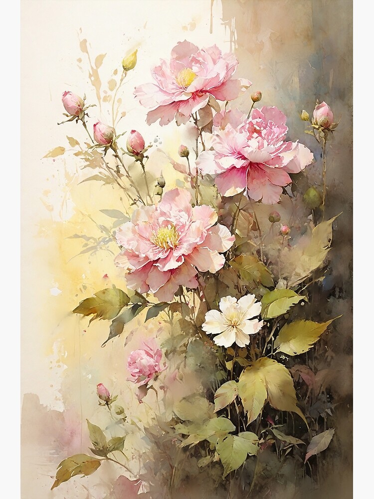 Thumbnail 3 of 3, Art Print, Floral Painting, Pink Painterly Exotic Flowers 04 designed and sold by Varnachitra.