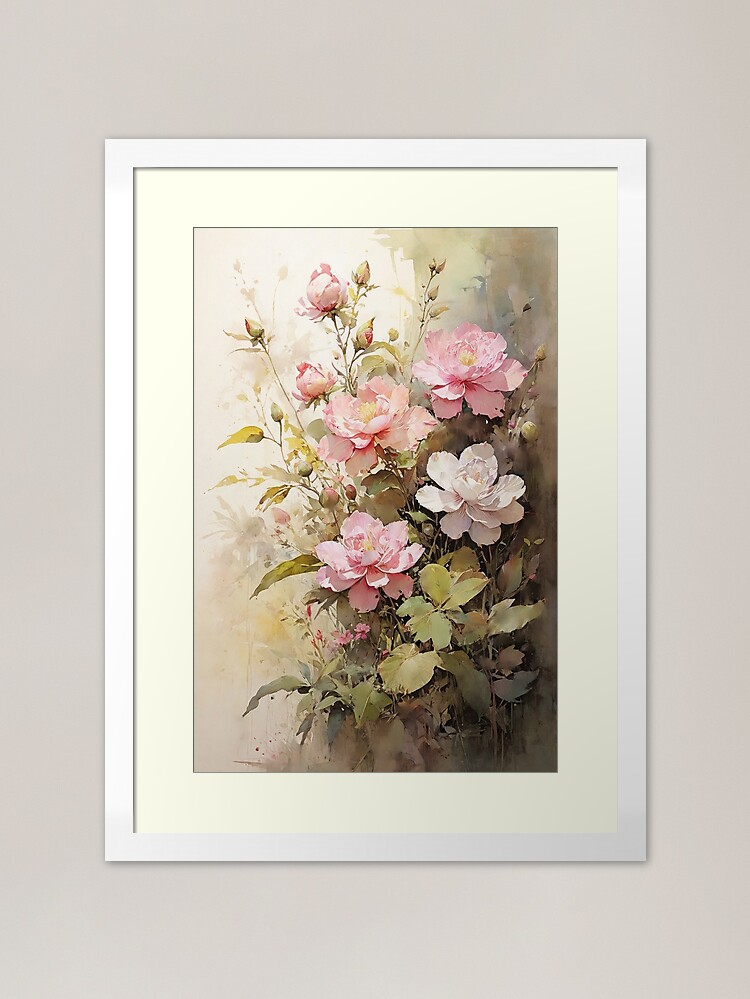 Thumbnail 1 of 7, Framed Art Print, Floral Painting, Pink Painterly Exotic Flowers 05 designed and sold by Varnachitra.