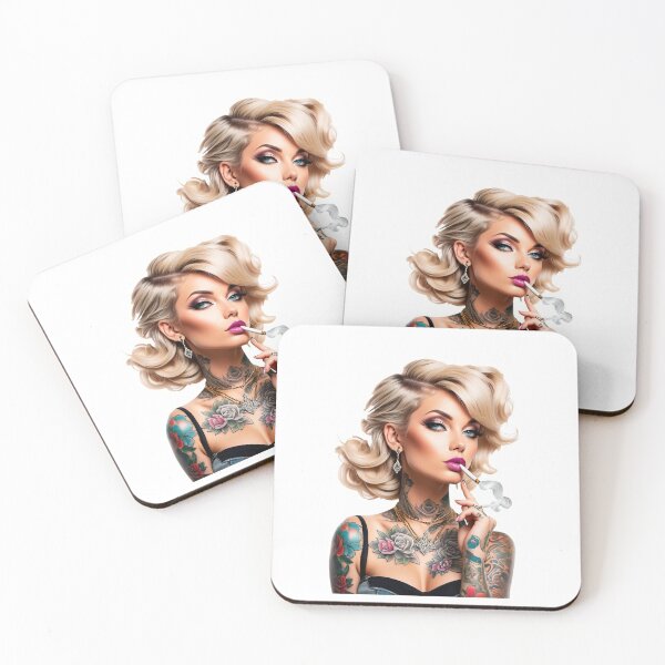 Item preview, Vintage Smoking Blonde Woman With Tattoo designed and sold by Bunmigraphics .