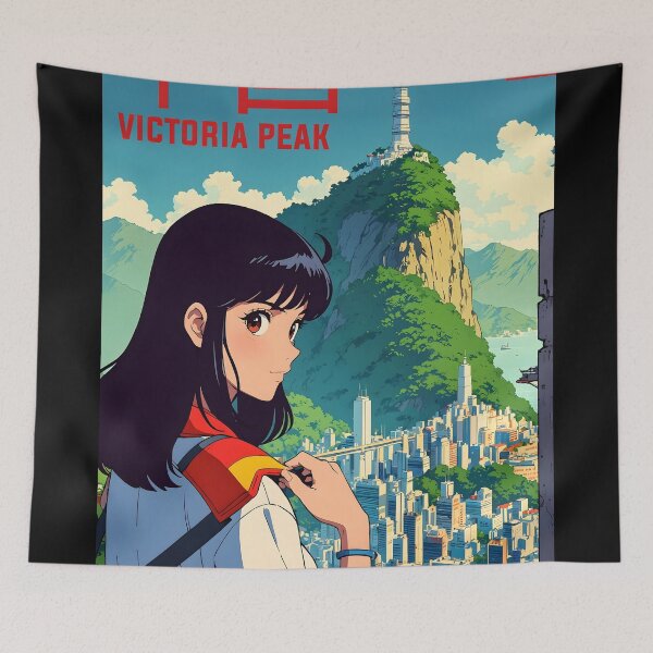Item preview, Victoria Peak Cute Retro Anime Girl Hong Kong China 80s Vintage Travel designed and sold by Retro-Anime9.