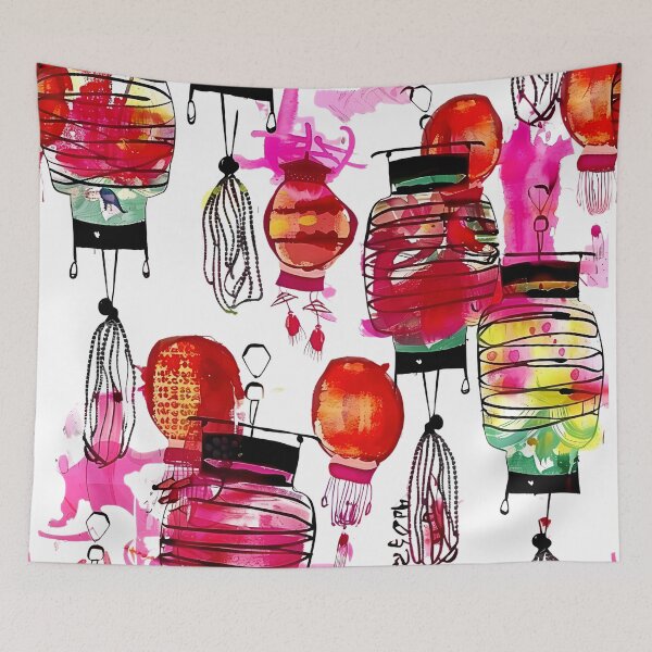 Item preview, Japanese Asanoha Lanterns - Watercolor Pattern designed and sold by HausKatz.