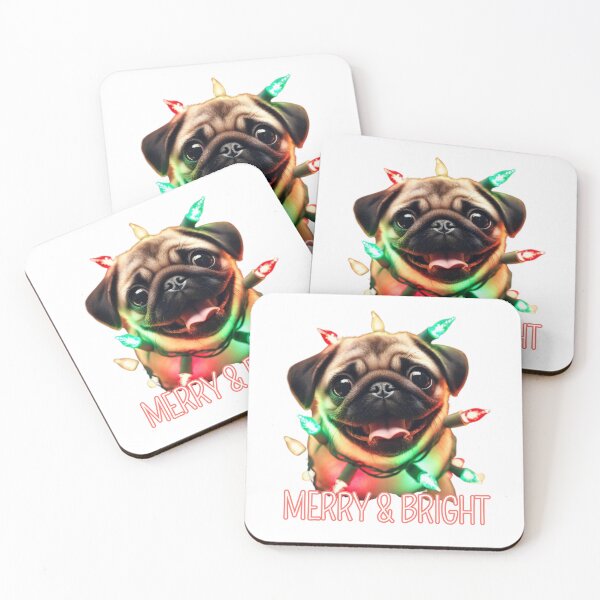 Item preview, Merry & Bright Pug Wrapped in Christmas Lights designed and sold by Flowrena.