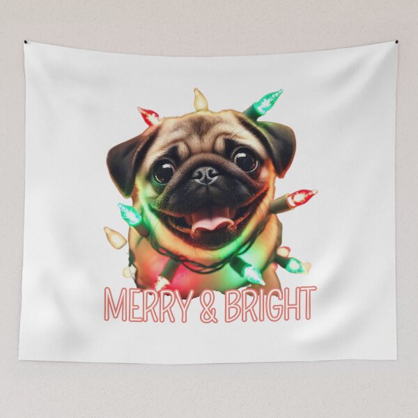 Item preview, Merry & Bright Pug Wrapped in Christmas Lights designed and sold by Flowrena.