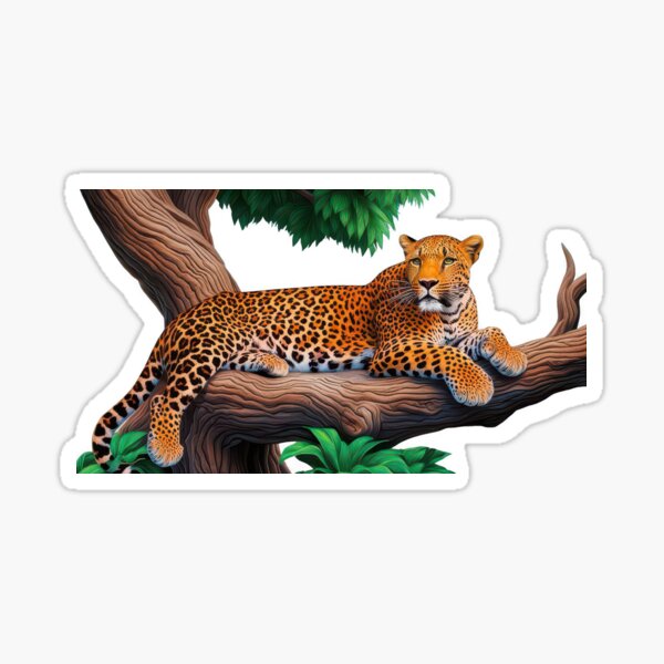 Vista previa del artículo con la obra «Un majestuoso leopardo se encuentra sobre un tronco retorcido», diseñado y vendido por estampavibe.