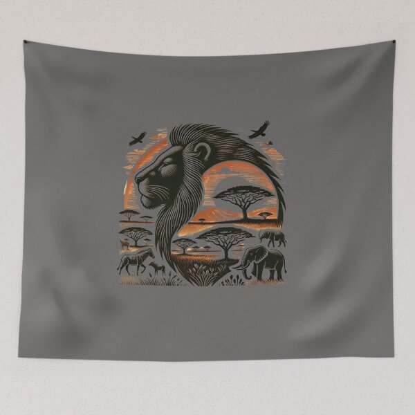Item preview, Great Lion In Scenic landscape, Afrocentric art, African artwork, Tribal art designed and sold by Afrocarribe.