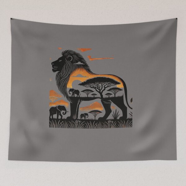Item preview, Great Lion In Scenic landscape, Afrocentric art, African artwork, Tribal art designed and sold by Afrocarribe.
