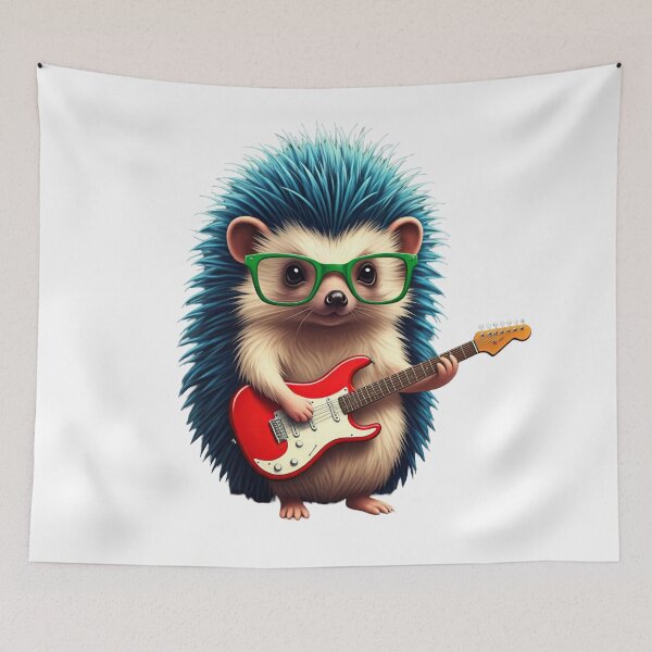 Item preview, Rockstar Hedgehog: Green Glasses, Blue Hair, and a Red Electric Guitar designed and sold by maritas22.