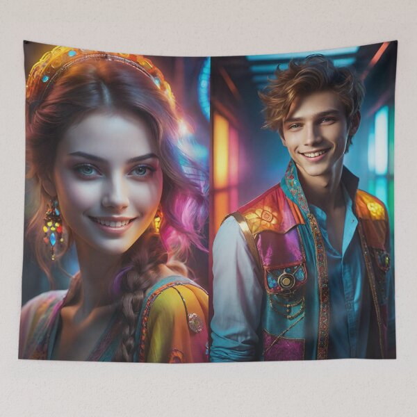 Item preview, Two Individuals are Shown Wearing Vibrant and Colorful Clothing designed and sold by masabo.