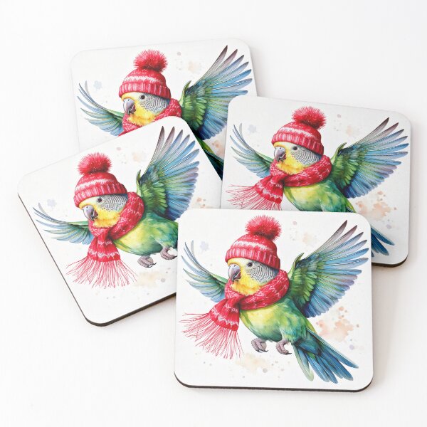 Item preview, Cute Flying Parakeet wearing a Holiday Hat and Scarf designed and sold by mediafreespirit.