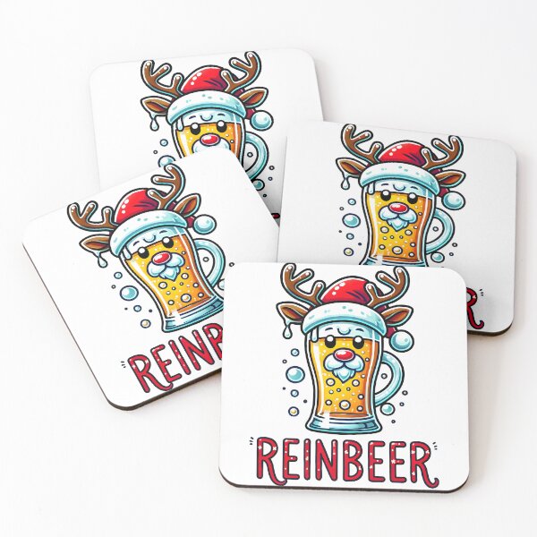 Item preview, Funny Reinbeer Christmas T-Shirt with Santa Hat and Antlers - Holiday Beer Lover Gift designed and sold by DrawHandArt.